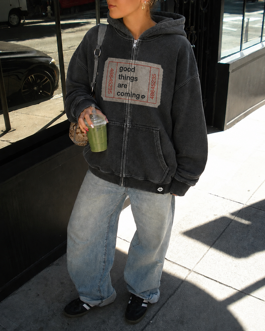 Good Things Zip-Up Hoodie - Washed Charcoal