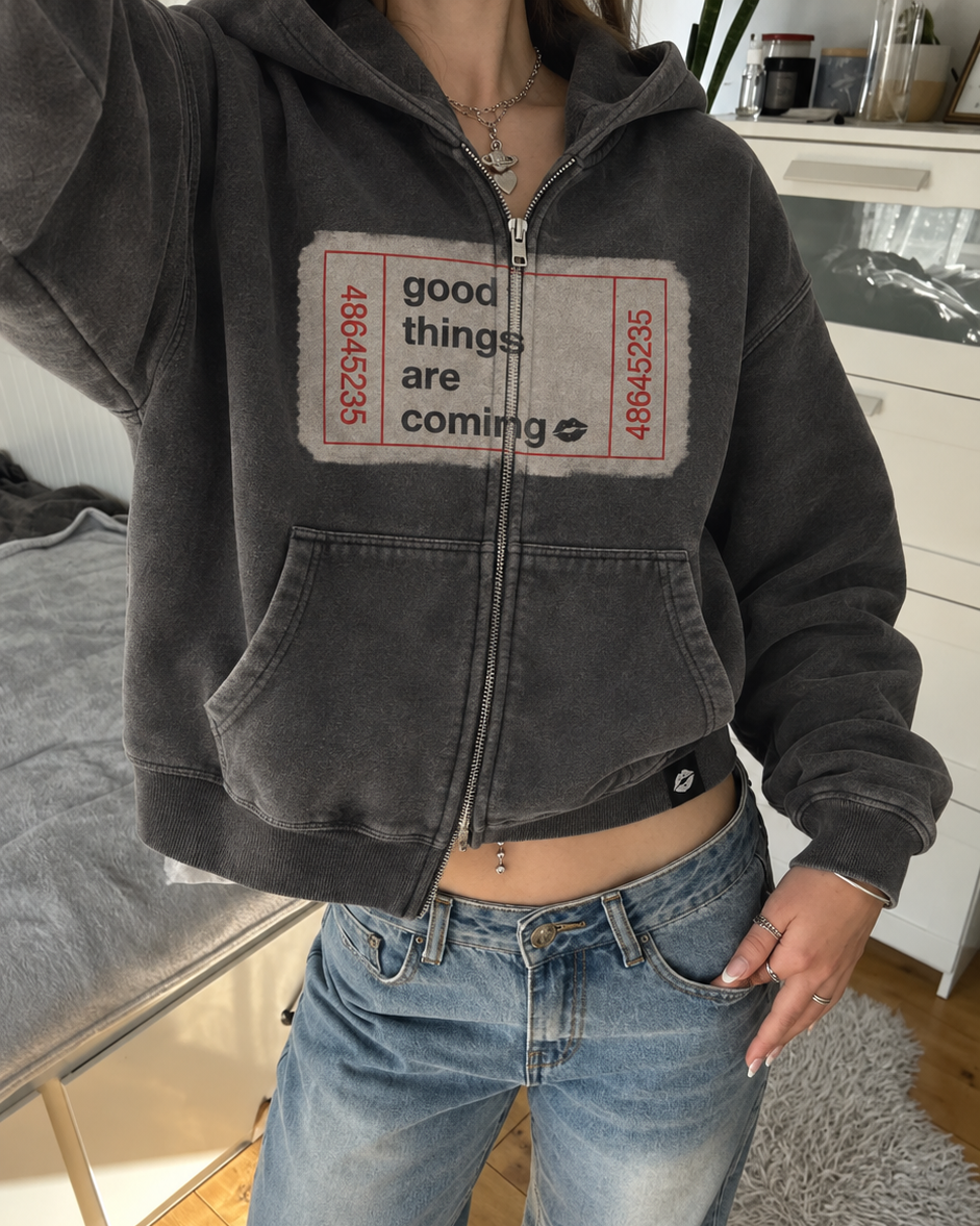 Good Things Zip-Up Hoodie - Washed Charcoal