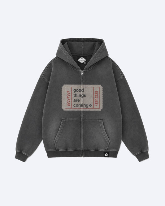 Good Things Zip-Up Hoodie - Washed Charcoal